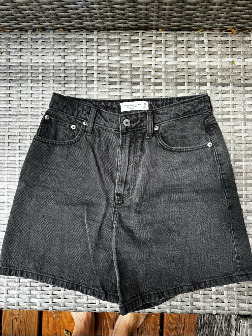 Abercrombie & Fitch Black Wash High Rise Loose Shorts curve love fit